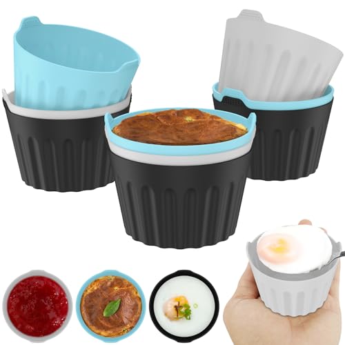 BOBASH 9 Stück Air Fryer Egg Poacher Tassen, Lebensmittelqualität, Silikon, Egg Poaching, Tassen, Rund, Silikon, rund, Roukee, Eierbecher, Eierschneider, für den Luftofen, 6,5 x 5 x 5,5 cm von BOBASH