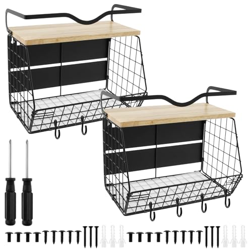 BOBASH 2 Stück Obstkorb Stöckig Etagere Hängend Gewürzregal Obstschale Küchen Organizer für Aufbewahren Gemüse Schwarz(schwarz) von BOBASH