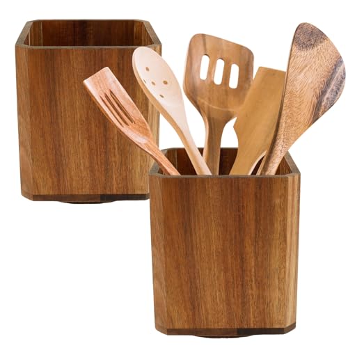 BOBASH 2 Stück Utensilienhalter 360° Drehbarer Küchenutensilienhalter Holz Kochutensilienhalter für Arbeitsplatte Utensilientopf(2 pcs) von BOBASH