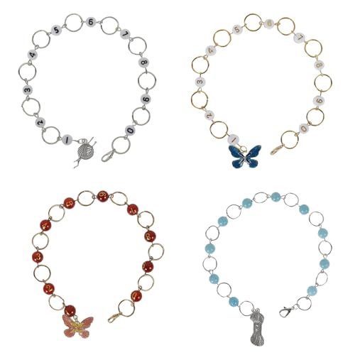 BOBASH 4 Stück Stricken Row Counter Chains Zahlenperlen Reihenzähler Ketten Reihenzählung Zubehör für Stricken Weben Nähen Quilten Handgemachten Schmuck von BOBASH