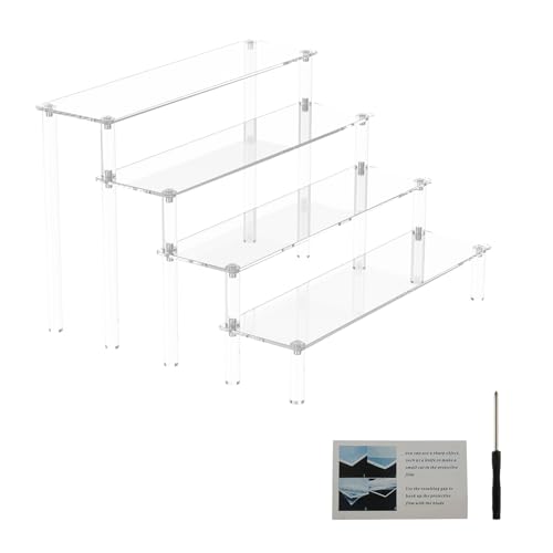 BOBASH Acryl Display Ständer, Clear Display Stand, Acryl Riser Display Regal Ständer, Stufen Präsentationsständer, Treppe Display Regal Schminktisch, acryl anzeigeständer für Dekoration(30cm 4 Tier) von BOBASH
