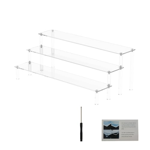 BOBASH Acryl Display Ständer, Clear Display Stand, Acryl Riser Display Regal Ständer, Stufen Präsentationsständer, Treppe Display Regal Schminktisch, acryl anzeigeständer für Dekoration(40cm 3 Tier) von BOBASH