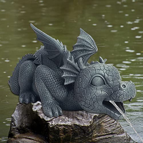 BOBASH Fountain Dragon Statue Resin Spouting Water Dragon Skulptur Wetterfest realistisch Spray Drache Statue Outdoor Ornament für Pool Garten Hof von BOBASH