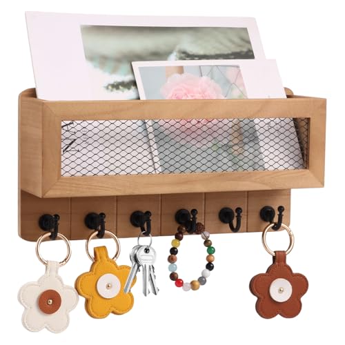 BOBASH Schlüsselbrett Holz mit Ablage Schlüsselhalter mit 6 Schlüsselhaken Schlüsselregal Holz Wandregal Wand Schlüsselboard für Eingangsbereich Haustür Flur Schlafzimmer(Protokollfarbe,1) von BOBASH