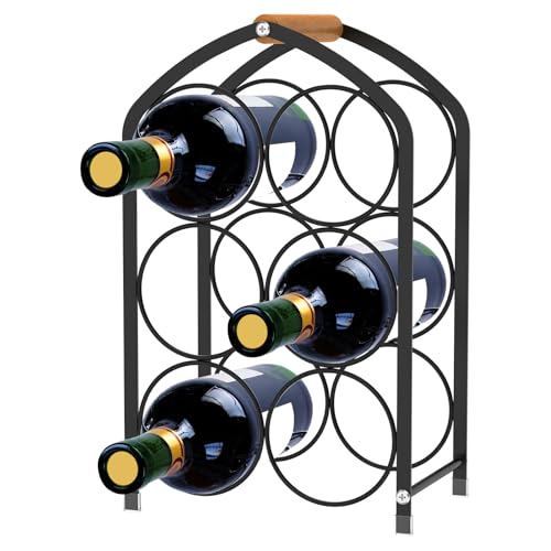 BOBASH Weinregal für 6 Flaschen Metall Flaschenregal Schwarz Platzsparend Freistehender Weinregal Flaschenregal für Tisch Schrank Küche Bar(schwarz,Bogenform) von BOBASH