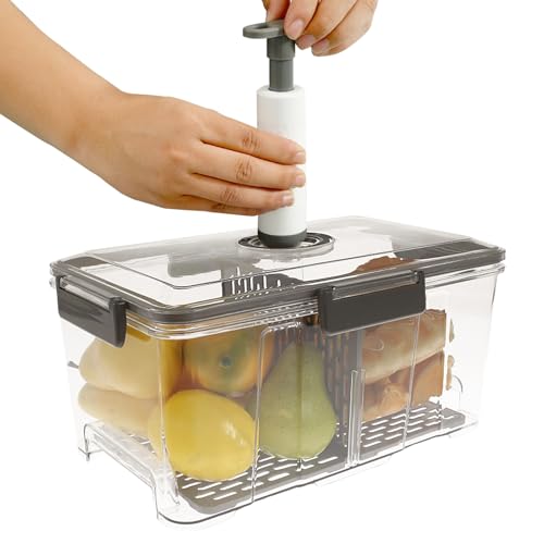 Brotbox Rechteckige luftdichte Brot Lagerbehälter extra großer transparenter Brotküste Zeit aufnehmen BOBASH(7.5L Graubandgriff Pumpe) von BOBASH