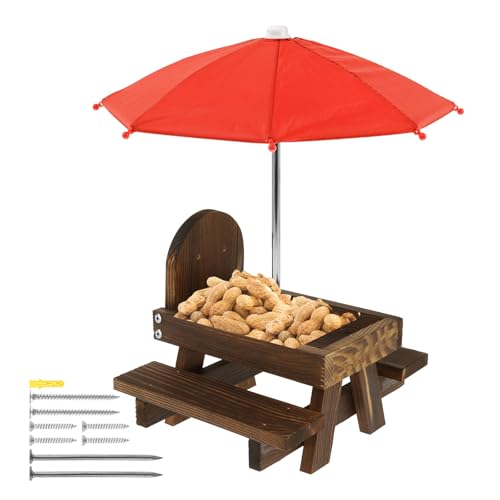 Eichhörnchen Futtertisch mit Regenschirm Eichhörnchen-Tisch mit Maiskolbenhalter Futterspender für Garten Chipmunk von BOBASH