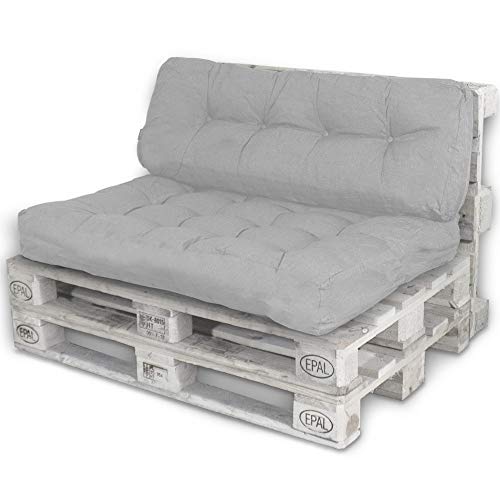 BOBO LACESTONE Palettenkissen Palettenauflagen Sitzkissen Rückenlehne Kissen Palette Polster Sofa Couch (Set Sitzfläche + Rückenteil, Hellgrau) von BOBO