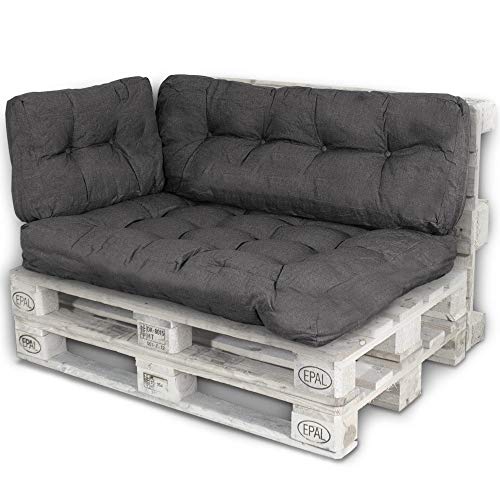 BOBO LACESTONE Palettenkissen Palettenauflagen Sitzkissen Rückenlehne Kissen Palette Polster Sofa Couch (Set Sitzfläche + Rückenteil + Seitenteil, Schwarz) von BOBO