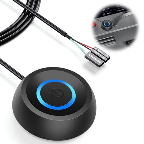 BOBOPACK Runder PC Power Button mit Kabellänge 1,8 m, Externer Fernstart Schalter für den Netzschalter des Computer-Mainboards, mit LED Anzeige, Geeignet für Desktop Computer (Schwarz) von BOBOPACK