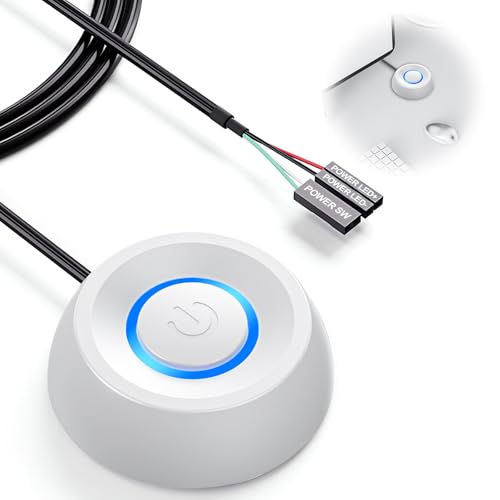 BOBOPACK Runder PC Power Button mit Kabellänge 1,8 m, Externer Fernstart Schalter für den Netzschalter des Computer-Mainboards, mit LED Anzeige, Geeignet für Desktop Computer (Weiß) von BOBOPACK