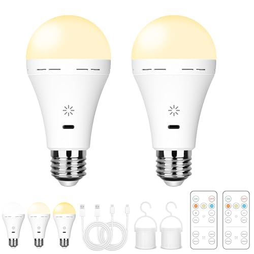 BOBOPAI USB Aufladbare Glühbirne Mit Fernbedienung, 3 Farbtemperaturen, E27 LED Dimmbare Batterie Glühbirne, 7W Touch Control Lampe Mit Timing Funktion, Akku Lampen Mit Haken, 2600mAh,2 pack von BOBOPAI