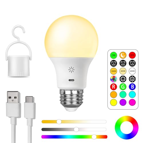 USB Aufladbar Batterie Glühbirne Mit Fernbedienung, E27 Smart Farbwechsel Farbige RGB Glühbirnen ,9+3 Farbtemperatur, 8W LED Dimmbare Touch Control Akku Lampe Mit Timing Funktion, 2600mAh ,1 pack USB Aufladbar Batterie Glühbirne Mit Fernbedienung, E27 Smart Farbwechsel Farbige RGB Glühbirnen ,9+3 Farbtemperatur, 8W LED Dimmbare Touch Control Akku Lampe Mit Timing Funktion, 2600mAh ,1 pack von BOBOPAI