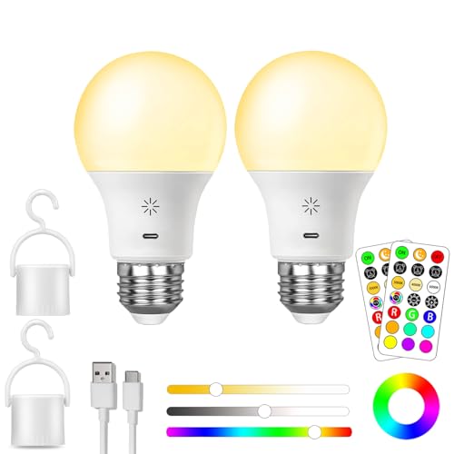 USB Aufladbar Batterie Glühbirne Mit Fernbedienung, E27 Smart Farbwechsel Farbige RGB Glühbirnen ,9+3 Farbtemperatur, 8W LED Dimmbare Touch Control Akku Lampe Mit Timing Funktion, 2600mAh ,2 pack USB Aufladbar Batterie Glühbirne Mit Fernbedienung, E27 Smart Farbwechsel Farbige RGB Glühbirnen ,9+3 Farbtemperatur, 8W LED Dimmbare Touch Control Akku Lampe Mit Timing Funktion, 2600mAh ,2 pack von BOBOPAI