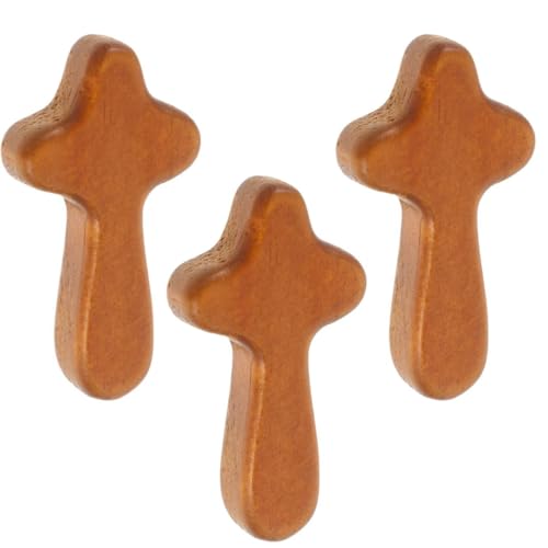 BOBOZHONG Geschnitztes Holzkreuz,3 Stück Kreuz Kruzifix Kreuz mein Herz aus dem Heiligen Land,Kreuz Handschmeichler Antistress Glücksbringer Deko Holzdeko Geschenk,Stressabbau,Geschenk,Daumenkreuz von BOBOZHONG