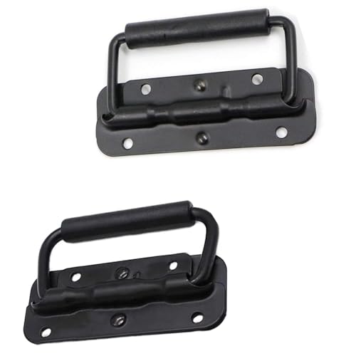 BOBOZHONG Hardware Boxen Griff,2 Stück klappgriff,Edelstahl Kistengriff,Griffe,Klappbar Kistengriff Schwarz,Griffe Griff Tragegriff für Toolbox Tür (100mm) von BOBOZHONG