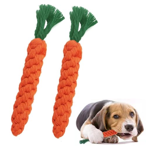 BOBOZHONG Hundespielzeug Karotte,2 Stück Hundespielzeug aus Seil,Kauspielzeug Karotte für Welpen, Kauspielzeug für Welpen Geflochtenes Strickspielzeug für Katzen,Kleine Hunde(23cm) von BOBOZHONG