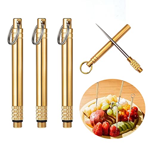 BOBOZHONG Tragbare Zahnstocher,3 Stück Zahnstocher Titan,Outdoor-Camping-Zahnstocher,Taschenzahnstocherhalter Tragbar Metall Obstgabel Zahnstocherhalter für Outdoor Picknick Camping Freien von BOBOZHONG