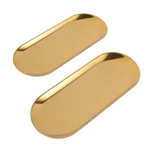 Deko Tablett Gold Set,2 PCS Ervierplatte Dekotablett Edelstahl Serviertablett Schmuckschale Kerzentablett Oval Ablageschale für Schmuck Kosmetik Kerzenständer Obst Schlüssel von BOBOZHONG