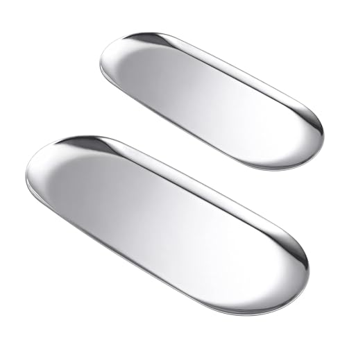 Deko Tablett Set,2 PCS Ervierplatte Dekotablett Edelstahl Serviertablett Schmuckschale Kerzentablett Oval Ablageschale für Schmuck Kosmetik Kerzenständer Obst Schlüssel(Silber) von BOBOZHONG
