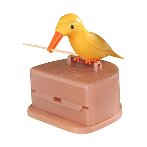 Zahnstocherspender Vogel,Zahnstocher auf Knopfdruck Tragbare Zahnstocher Dose Toothpick Dispenser Toothpick Holder Dispenser Für Dekoration Küche Zuhause Party Lustige Geschenk Zahnstocherhalter Gelb von BOBOZHONG