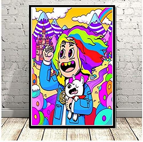 Poster Tekashi69 6Ix9Ine Rapper Musik Sänger Star Poster Leinwand Malerei Kunst Wandbilder Home Decor 50X70Cm Kein Rahmen von BOBSLA