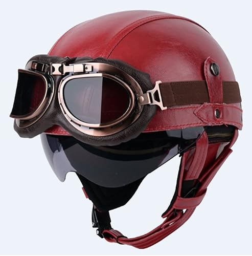 Erwachsene Deutscher Stil Leder Vintage Open-Face Motorrad Baseball Cap Helm ECE-Zertifizierung Motorrad Retro Halbhelm Männer Frauen mit Brille für Scooter Moped Street CruiserJet Style Helme von BOCBco