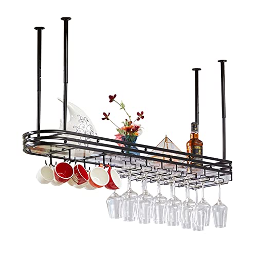 BOCbco Decken-Weinglasregal, 31" 39" 47" Hängender Weinglashalter, Wandmontierter Weinglashalter, Höhenverstellbarer Weinglas-Aufbewahrungs-Trockenständer Für Küche, Bar Und Restaurant/Black/80Cm von BOCbco