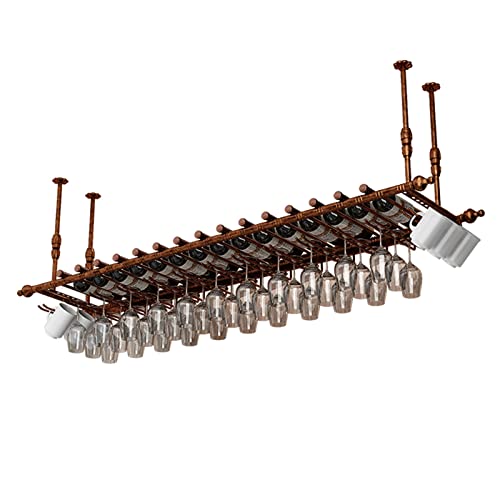 BOCbco Deckenmontierter Weinflaschenhalter, Verstellbares Metall-Deckenstangen-Weinglasregal, Vintage-Display-Weinaufbewahrungshalter, Schwebendes Regal Für Geschirrflaschen Für Die Küche Zu Hause/Bro von BOCbco