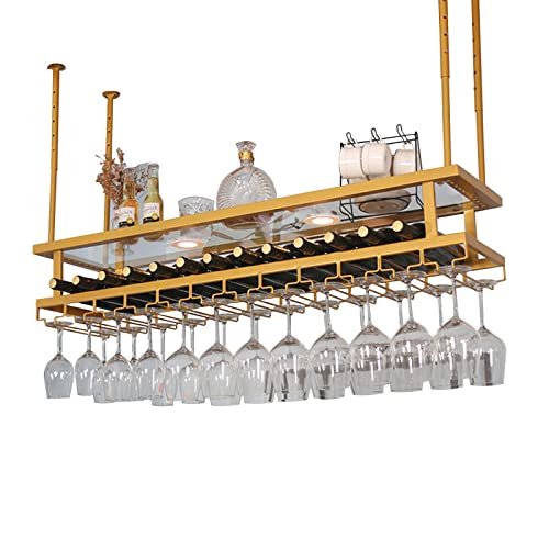 BOCbco Deckenmontiertes Weinregal, Höhenverstellbarer Hängender Stielglashalter, Stielglas-Hängeregal, Deckenregal, Dekorativer Deckenrahmen/200Cm von BOCbco