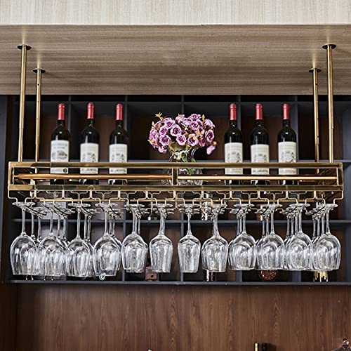 BOCbco Goldenes Decken-Weinregal Mit Stemware-Rack, Höhenverstellbares Regal, Champagnerglas-Rack, Hängende Weinglas-Racks, Stemware-Halter, Für Bars, Restaurants/Gold+A/100Cm BOCbco Goldenes Decken-Weinregal Mit Stemware-Rack, Höhenverstellbares Regal, Champagnerglas-Rack, Hängende Weinglas-Racks, Stemware-Halter, Für Bars, Restaurants/Gold+A/100Cm von BOCbco