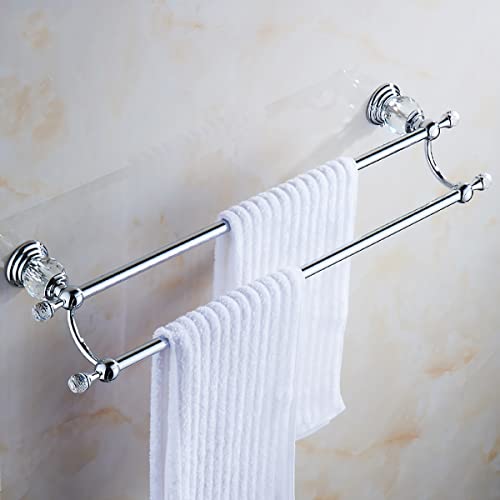 BOCbco Handtuchhalter Für Badezimmer, Doppel-Handtuchhalter Aus Kristall Für Badezimmer/Küche, Messing-Silber-Handtuchhalter, Platzsparende Wandhalterung/Brass Silver 60Cm von BOCbco