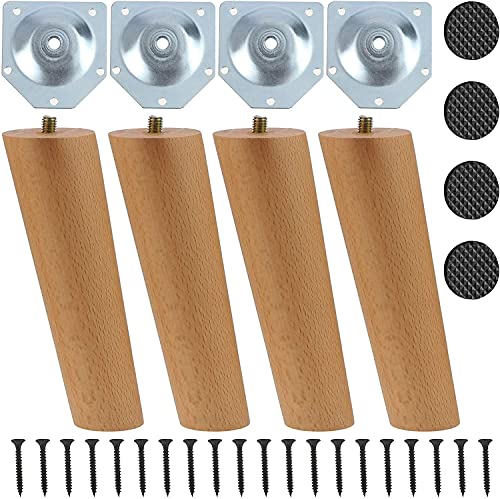BOCbco Höhe Möbelbeine 15 cm Konisch Zulaufende Sofabeine Aus Holz Zuverlässige Schrankfüße Aus Natürlichem Massivholz Mit Montageplatte, Schrauben Und Anti-Rutsch-Matten Für Sofa, Tisch, Stuhl, Teesc BOCbco Höhe Möbelbeine 15 cm Konisch Zulaufende Sofabeine Aus Holz Zuverlässige Schrankfüße Aus Natürlichem Massivholz Mit Montageplatte, Schrauben Und Anti-Rutsch-Matten Für Sofa, Tisch, Stuhl, Teesc von BOCbco