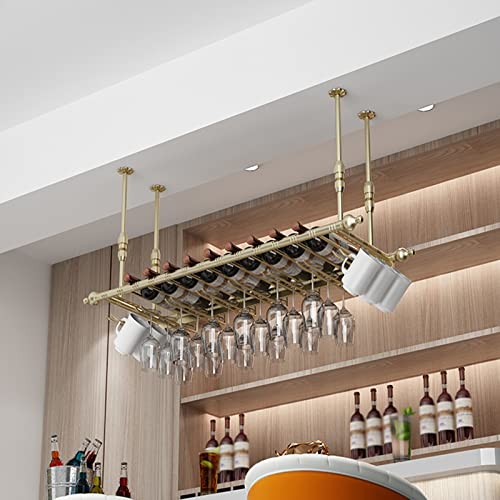 BOCbco Industrielles Hängendes Weinregal, Verstellbare Decke, Lagerregal Für Weingläser, Weinregal Aus Metall Mit Glasaufhänger, Präsentationsregal Für Weingläser, Vintage-Wohnkulturregale/Gold/60Cm BOCbco Industrielles Hängendes Weinregal, Verstellbare Decke, Lagerregal Für Weingläser, Weinregal Aus Metall Mit Glasaufhänger, Präsentationsregal Für Weingläser, Vintage-Wohnkulturregale/Gold/60Cm von BOCbco