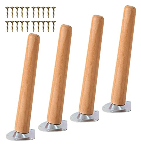 BOCbco Möbelbeine Aus Holz, Sofabeine, Tischbeine, Schrankbeine, Geneigte Ersatzfüße Für Möbel Mit Befestigungsplatten, Schrauben Und Anti-Rutsch-Pads, Stützfüße, 4 Stück Aus Holz/Wooden/10Cm/3.94In von BOCbco