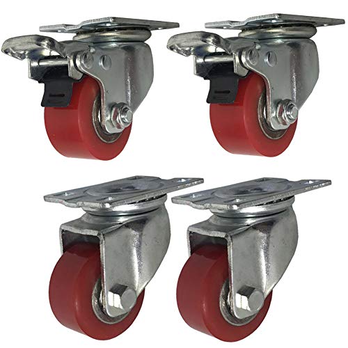 BOCbco Plattenrollen 4 Industrierollen 40 Mm/50 Mm Schwerlastrollen 1000 Kg Leise Pu-Platten-Lenkrollen Mit Bremse Stahlhalterung Für Fabriktransport-Straßenbahn-Werkbank von BOCbco