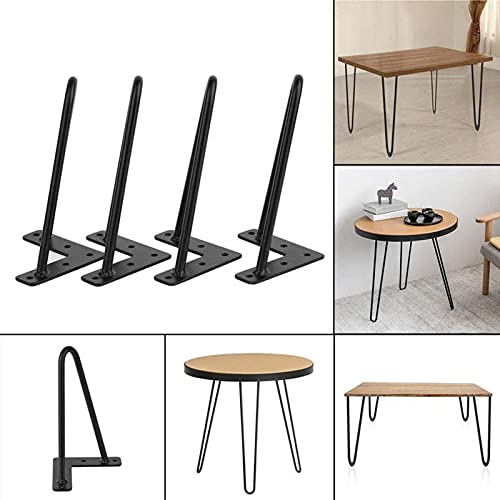 BOCbco Stahl-Haarnadelbeine Für Tisch Und Möbel, Strapazierfähige, Doppelt Verschweißte Tischbeine, Schwarz, Set Für 4 Stahl Mit 10 Mm Durchmesser Und 4 Bodenschonern (28 Zoll (71 Cm), 2 Stangen) von BOCbco