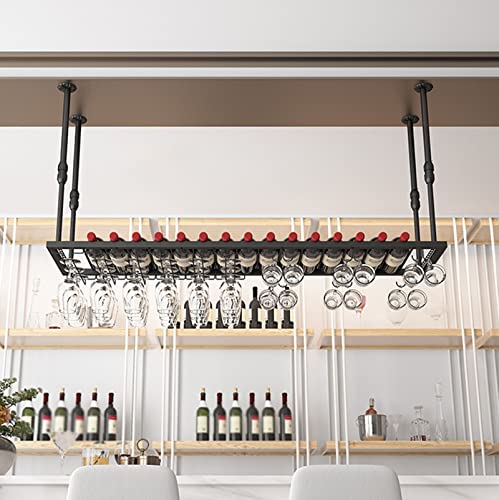 BOCbco Wandmontierter Weinflaschenhalter, Höhenverstellbares Hängendes Weinregal, Decken-Weinglasregal, Dekorativer Deckenrahmen Für Bars, Restaurants, Küchen, Stemware-Halter/Black/100Cm BOCbco Wandmontierter Weinflaschenhalter, Höhenverstellbares Hängendes Weinregal, Decken-Weinglasregal, Dekorativer Deckenrahmen Für Bars, Restaurants, Küchen, Stemware-Halter/Black/100Cm von BOCbco
