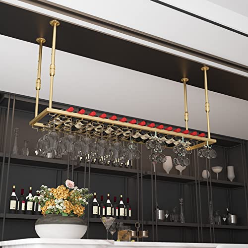BOCbco Wandmontierter Weinflaschenhalter, Höhenverstellbares Hängendes Weinregal, Decken-Weinglasregal, Dekorativer Deckenrahmen Für Bars, Restaurants, Küchen, Stemware-Halter/Gold/120Cm BOCbco Wandmontierter Weinflaschenhalter, Höhenverstellbares Hängendes Weinregal, Decken-Weinglasregal, Dekorativer Deckenrahmen Für Bars, Restaurants, Küchen, Stemware-Halter/Gold/120Cm von BOCbco