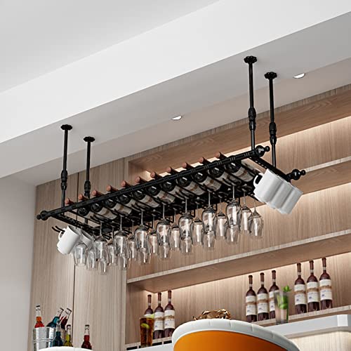 BOCbco Weinglas-Hängeregal Aus Metall, Verstellbar, Industrielles Weinregal, Wandregal, Champagnerglasregal, Dekorativer Deckenrahmen, Bar-Heimdekoration/Black/180Cm BOCbco Weinglas-Hängeregal Aus Metall, Verstellbar, Industrielles Weinregal, Wandregal, Champagnerglasregal, Dekorativer Deckenrahmen, Bar-Heimdekoration/Black/180Cm von BOCbco