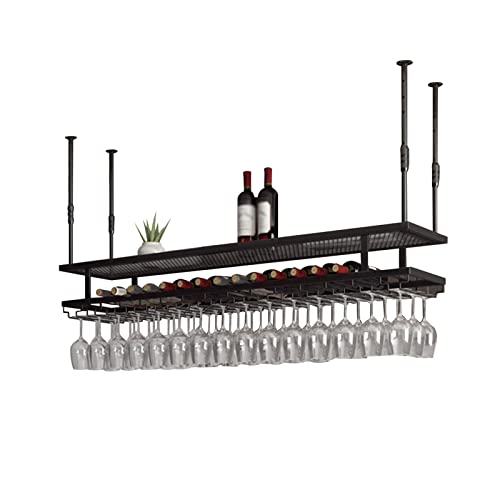BOCbco Weinglasregal, 24" 31" Vintage Display Weinaufbewahrungshalter, Verstellbare Deckenweinregale, Deckenmontierter Weinflaschenhalter, Für Bars, Restaurants, Küchen, Stemware-Halter/Black/180Cm BOCbco Weinglasregal, 24" 31" Vintage Display Weinaufbewahrungshalter, Verstellbare Deckenweinregale, Deckenmontierter Weinflaschenhalter, Für Bars, Restaurants, Küchen, Stemware-Halter/Black/180Cm von BOCbco