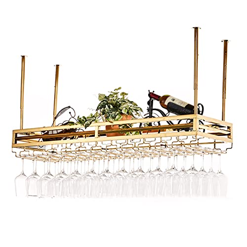 BOCbco Weinregal Aus Goldfarbenem Metall Mit Glashalter, Höhenverstellbares Lagerregal Für Weingläser, Weinregal Für Die Wand, Deckendekorationsregal Für Bars, Restaurants, Küchen/Gold+A/150Cm BOCbco Weinregal Aus Goldfarbenem Metall Mit Glashalter, Höhenverstellbares Lagerregal Für Weingläser, Weinregal Für Die Wand, Deckendekorationsregal Für Bars, Restaurants, Küchen/Gold+A/150Cm von BOCbco