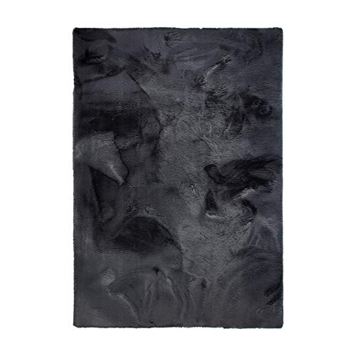 BODENMEISTER Kunstfell Teppich Kaninchenfell Schaffell Optik XXL Stone schwarz anthrazit 160x230cm, BMFell5 von BODENMEISTER