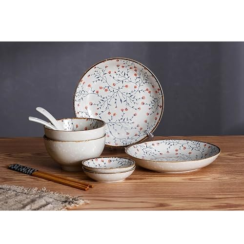 BODHIS 8-teiliges Retro-Keramikgeschirr-Set, Service für 2 Personen, Abendessen, Reisschüsseln, Salatteller-Set, Geschirr, Tischservice für Snacks BODHIS 8-teiliges Retro-Keramikgeschirr-Set, Service für 2 Personen, Abendessen, Reisschüsseln, Salatteller-Set, Geschirr, Tischservice für Snacks von BODHIS