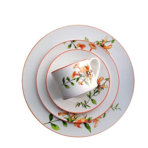 BODHIS Elegante Speiseteller, Geschirr Teller Schüssel Set, Keramik Geschirr Set von 6-Stück Blume Muster Teller Schüssel Kaffeetasse und von BODHIS