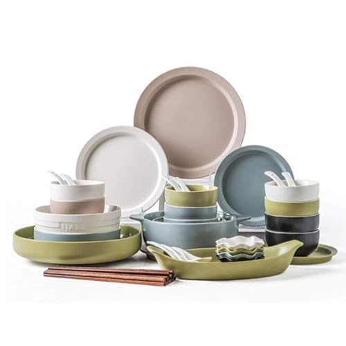 BODHIS Elegantes Keramikgeschirr, 46-teiliges Geschirrset, Geschirrset im nordeuropäischen Stil, Farbdesign, Spülmaschinen- und Mikrowellengeeignet von BODHIS