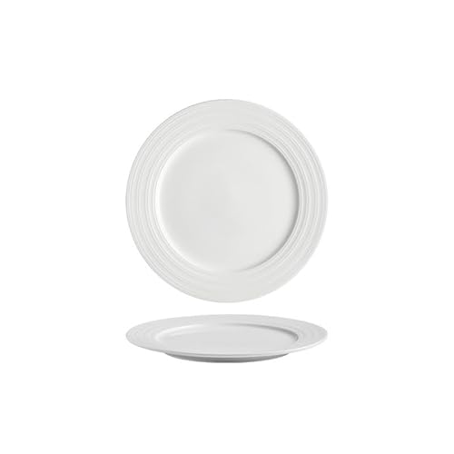 BODHIS Speiseteller 8 Zoll Keramik Weiß Einfaches Linienmuster Runder Teller Kommerzielles Steak Dinner Western Home Prepa von BODHIS