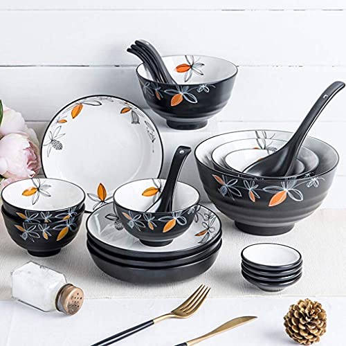 BODHIS Tafelservice, 20-teilig, schwarzes Porzellan-Tafelservice mit Blumenmuster, Keramik-Tafelservice für 6 Personen BODHIS Tafelservice, 20-teilig, schwarzes Porzellan-Tafelservice mit Blumenmuster, Keramik-Tafelservice für 6 Personen von BODHIS
