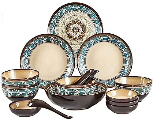 BODHIS Tafelservice für Familienfeiern, Hotelrestaurants, 16-teiliges Retro-Geschirrset, beliebtes Geschirrset, Teller, Schüsseln und SPO von BODHIS