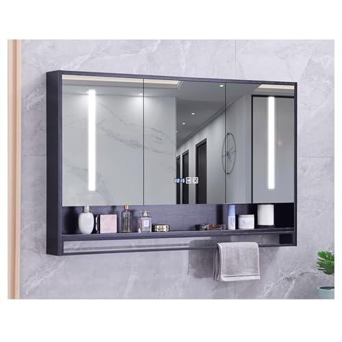 Badezimmer-Spiegelschrank mit Licht, Wandmontage, Aufbewahrungsschrank mit Spiegel-Defogger (B x H x H): 70 x 75 cm von BODHIS